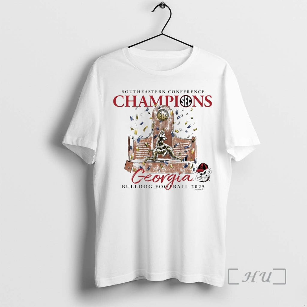 Officials Georgia Bulldogs 2025 Sec Football Champions Trophy Circle T-Shirts, Hoodie, Sweatshirt