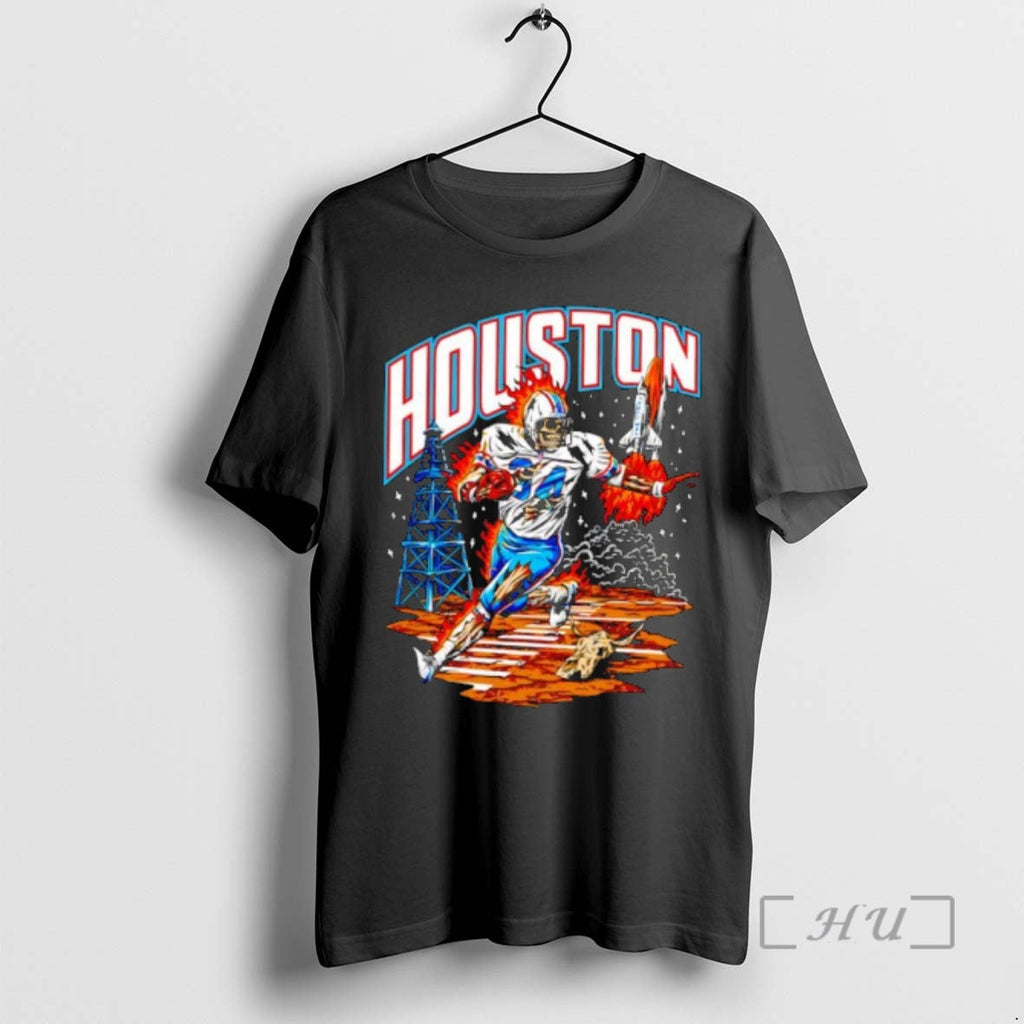 Officials Houston Oil Derricks Space Shuttle Skeleton Football Player 34 Running Fire T-Shirts, Hoodie, Sweatshirt