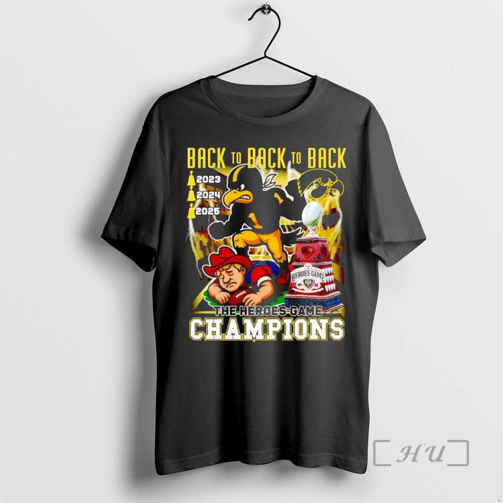 Officials Iowa Hawkeyes 2025 Back Back Heroes Game Champions T-Shirts, Hoodie, Sweatshirt