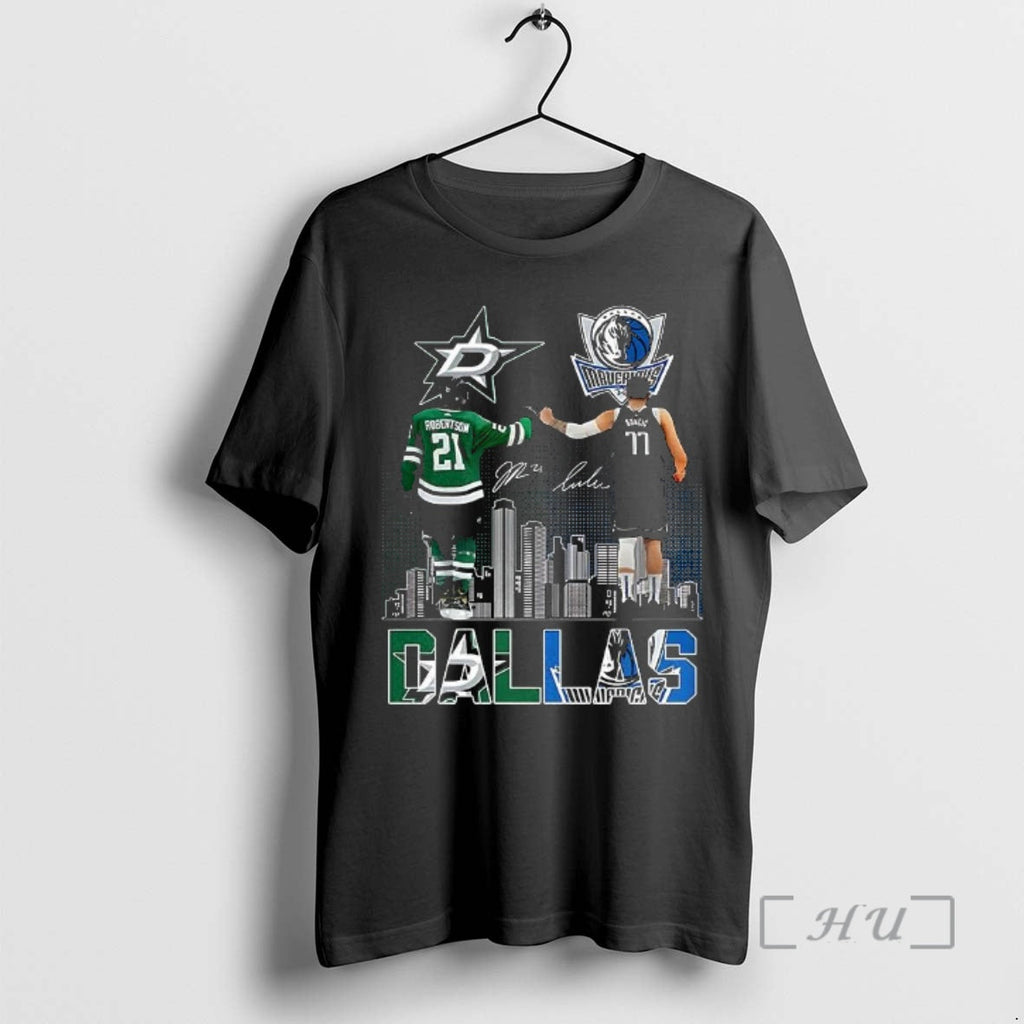 Officials Jason Robertson Dallas Stars Touch Hand Luka Doncic Dallas Mavericks 2025 Signature T-Shirts, Hoodie, Sweatshirt