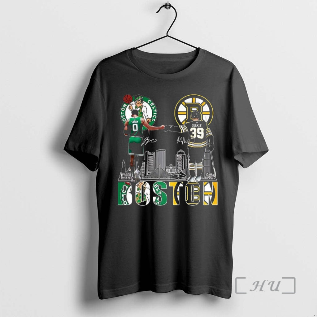 Officials Jayson Tatum Boston Celtics Touch Hand Morgan Geekie Boston Bruins 2025 Signature T-Shirts, Hoodie, Sweatshirt