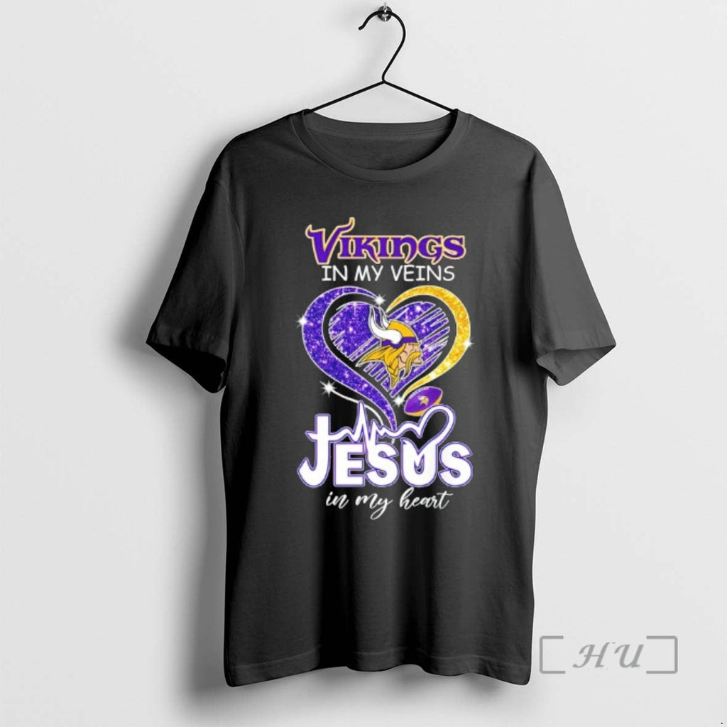 Officials Minnesota Vikings My Veins Jesus My Heart Diamond Logo T-Shirts, Hoodie, Sweatshirt