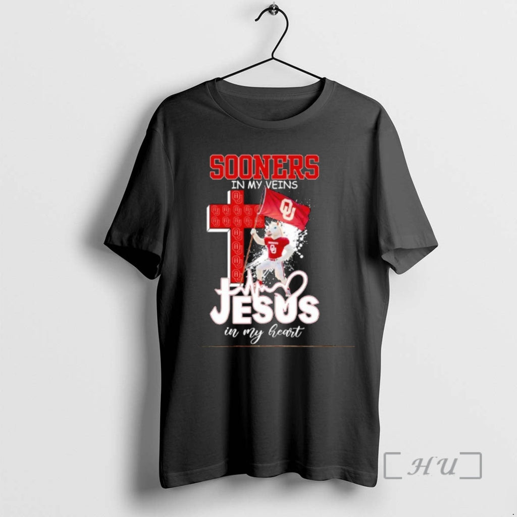 Officials Oklahoma Sooners Football My Veins Jesus My Heart Mascot Flag T-Shirts, Hoodie, Sweatshirt