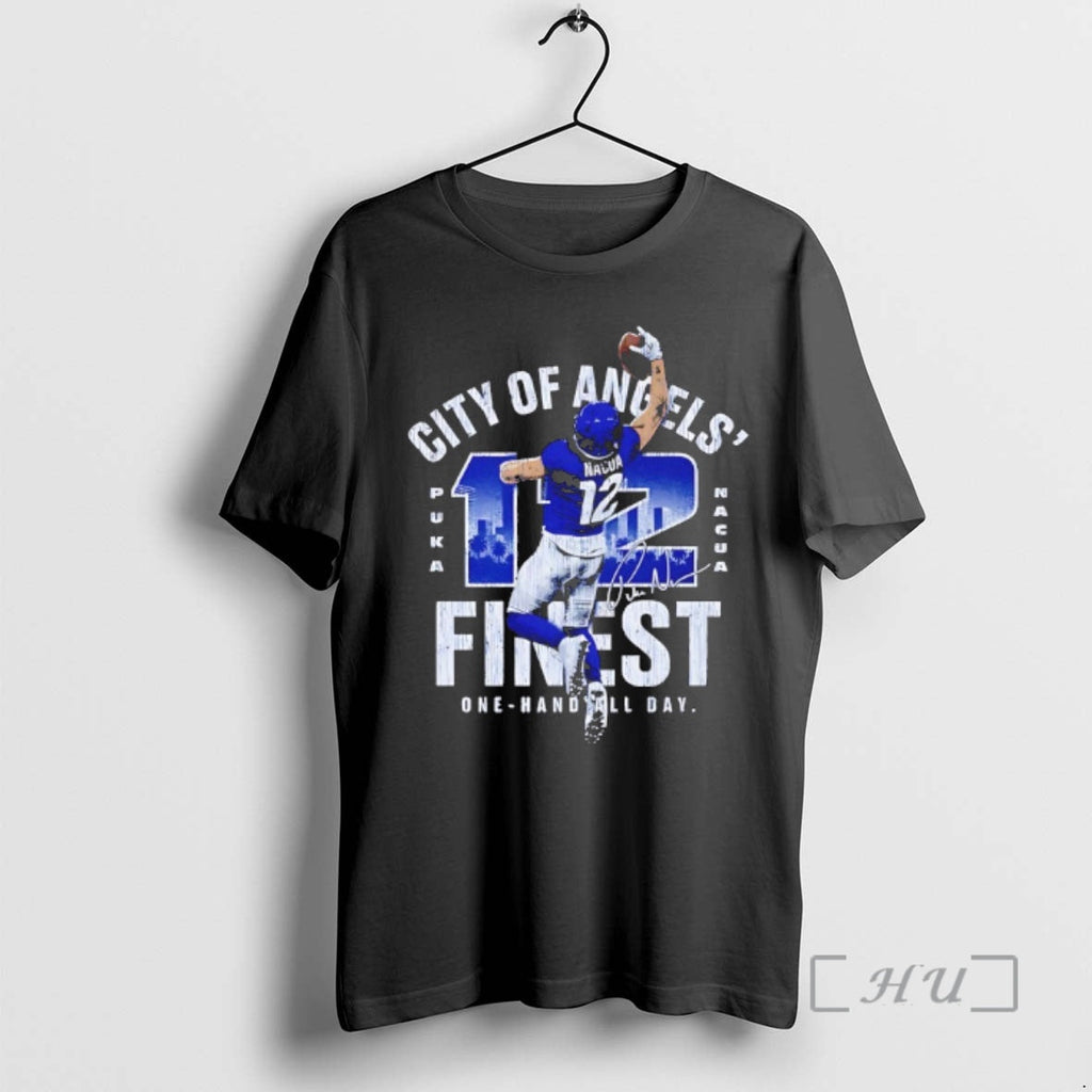 Officials Rams Puka Nacua City Angels Finest One Handed Grab Signature T-Shirts, Hoodie, Sweatshirt