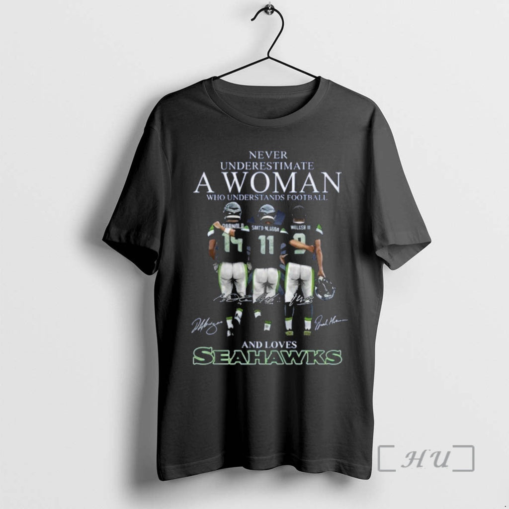 Officials Seahawks Darnold Smith Njigba Wilson Iii Never Underestimate Woman Who Understands Football Signatures T-Shirts, Hoodie, Sweatshirt