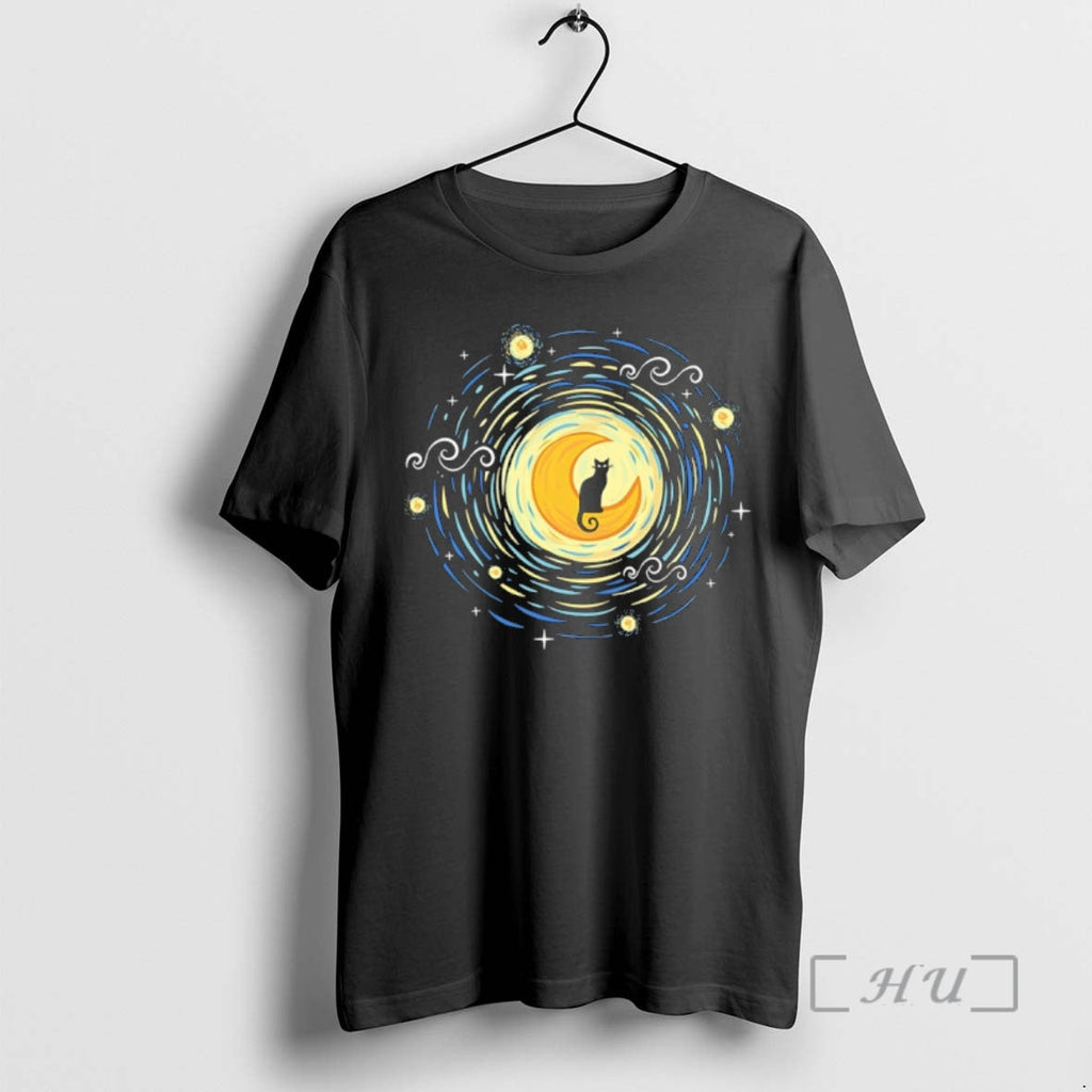 Officials Starry Moon Cat Art T-Shirts, Hoodie, Sweatshirt