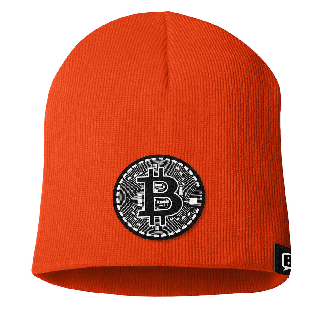 Bitcoin Black and White Leather Patch Beanies