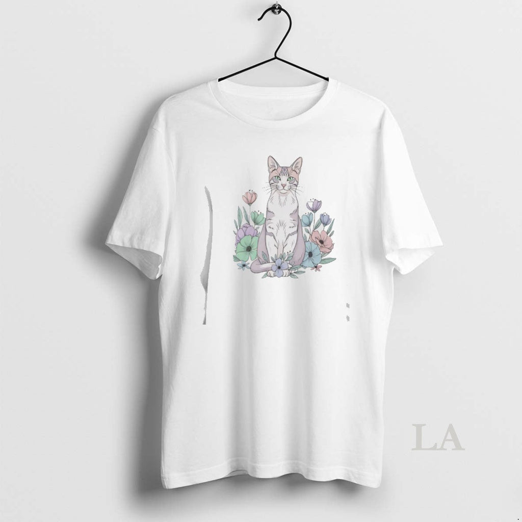Original Cute Sitting Cat Floral Garden Watercolor T-Shirts, Hoodie, Sweatshirt