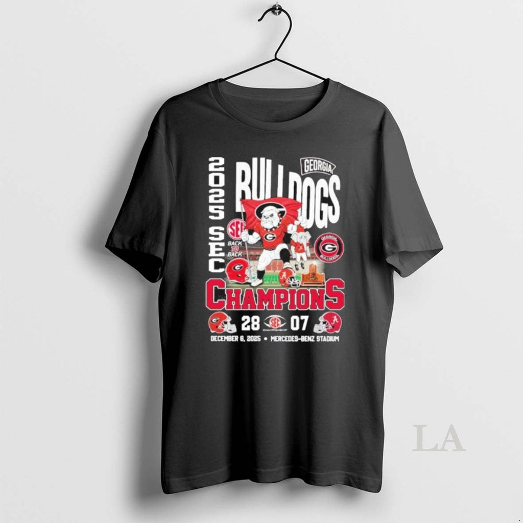 Original Georgia Bulldogs Mascot 2025 Sec Conference Champions 28 7 Score T-Shirts, Hoodie, Sweatshirt