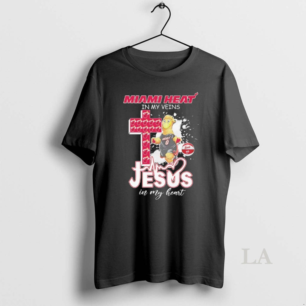 Original Miami Heat My Veins Jesus My Heart Mascot T-Shirts, Hoodie, Sweatshirt