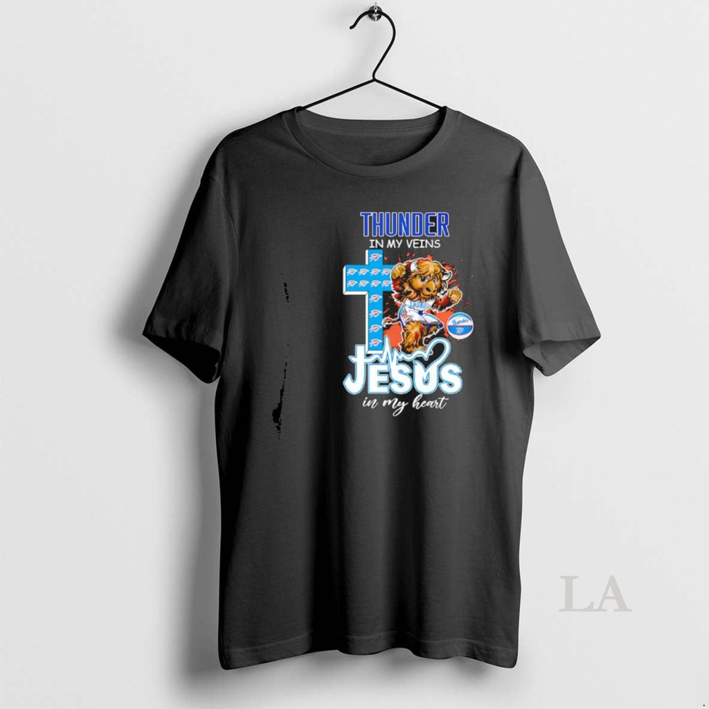 Original Oklahoma City Thunder My Veins Jesus My Heart Mascot T-Shirts, Hoodie, Sweatshirt