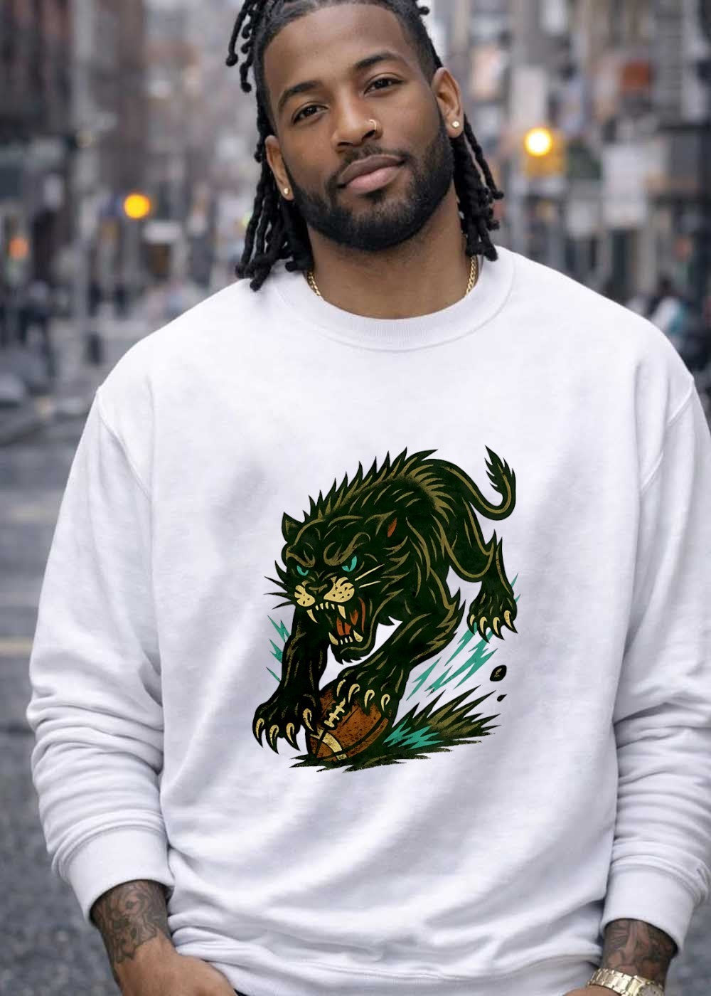 Panther Rushing With Football Vintage Athletic Team T-Shirt