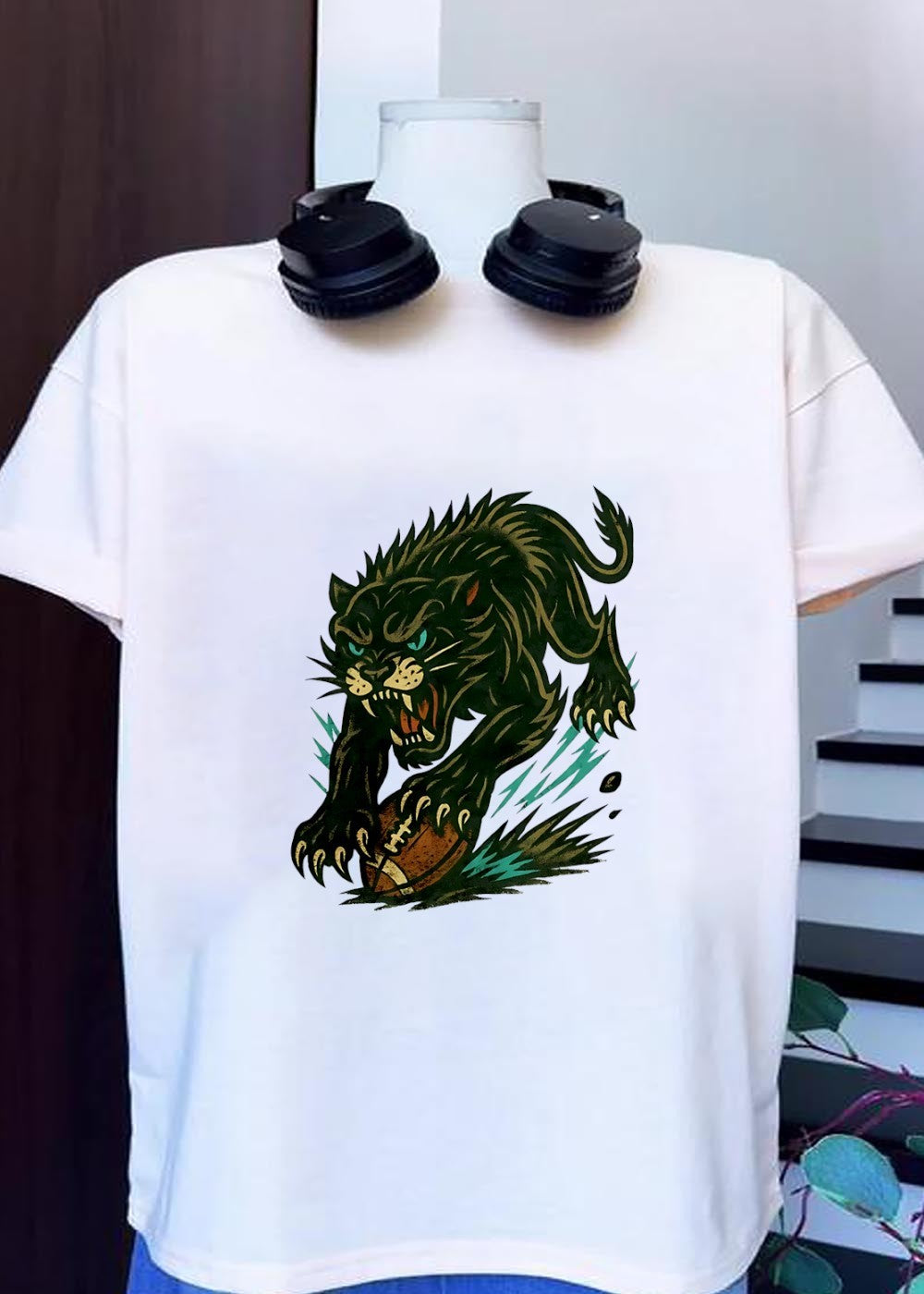 Panther Rushing With Football Vintage Athletic Team T-Shirt