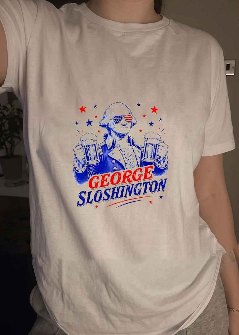 Party Patriot George Sloshington Drinking Beer T-Shirt