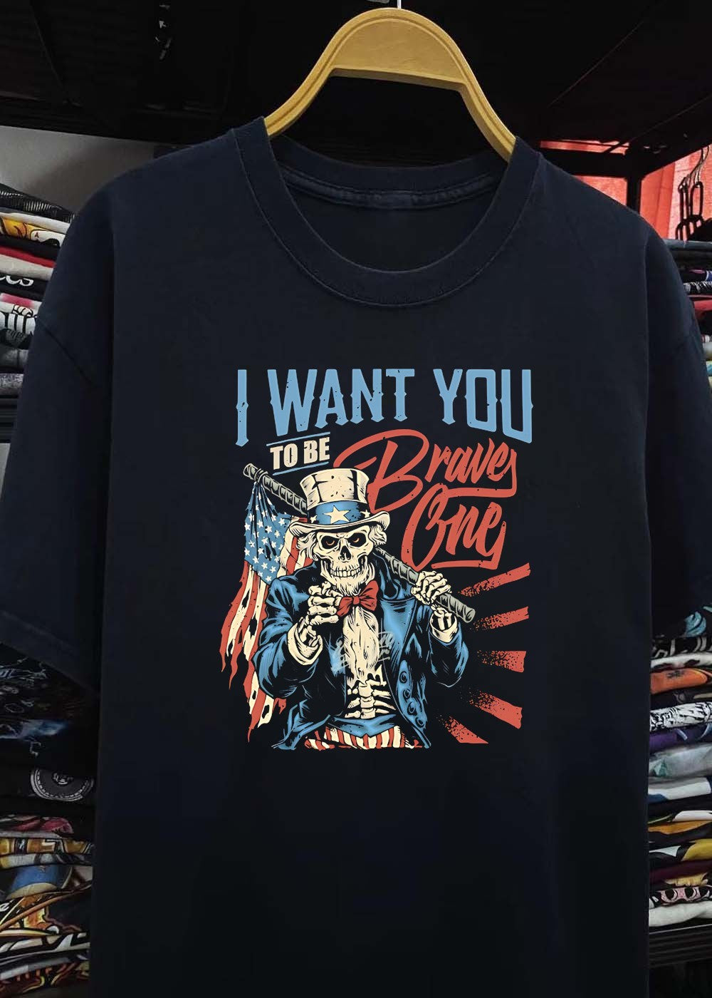 Patriotic Apparel I Want You to be Brave One Skeleton American Flag T-Shirt