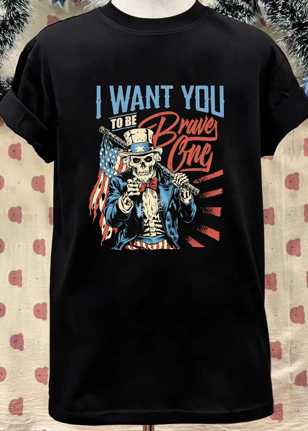 Patriotic Apparel I Want You to be Brave One Skeleton American Flag T-Shirt