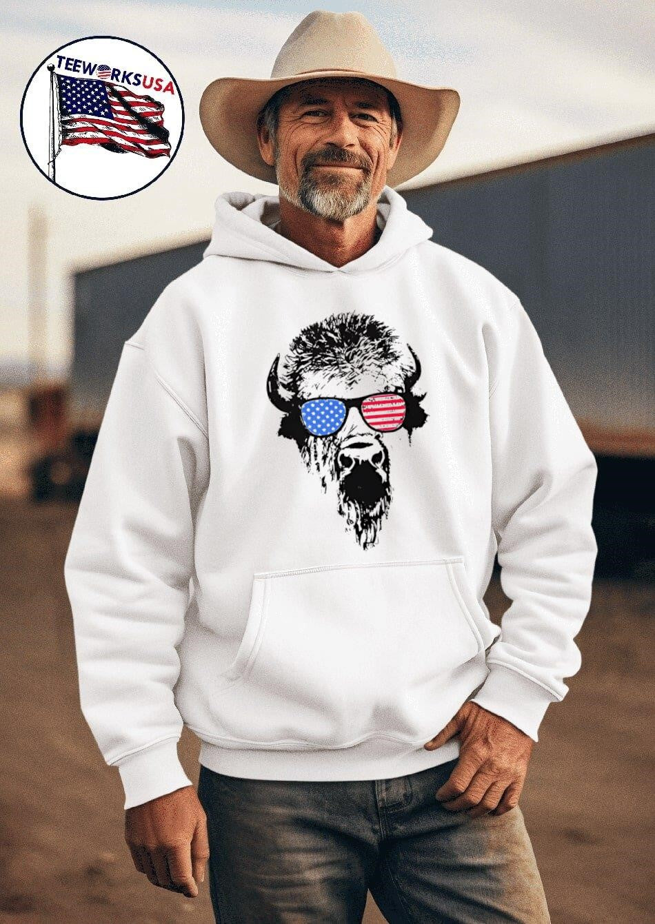 Patriotic Buffalo USA Flag American Red White Blue Sunglasses Shirt