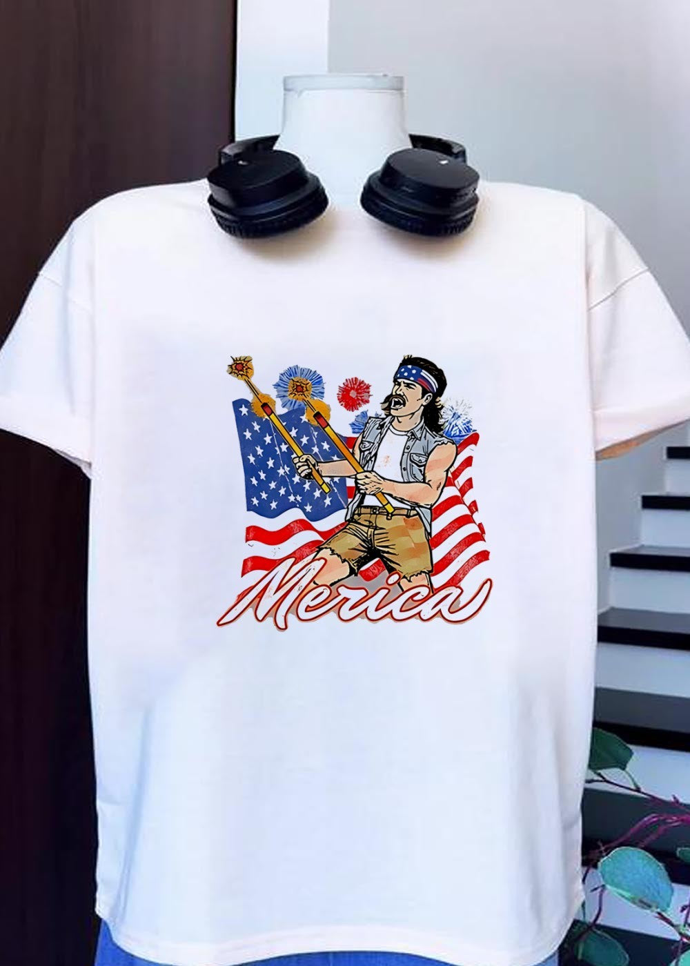 Patriotic Style Man Holding Fireworks Merica T-Shirt