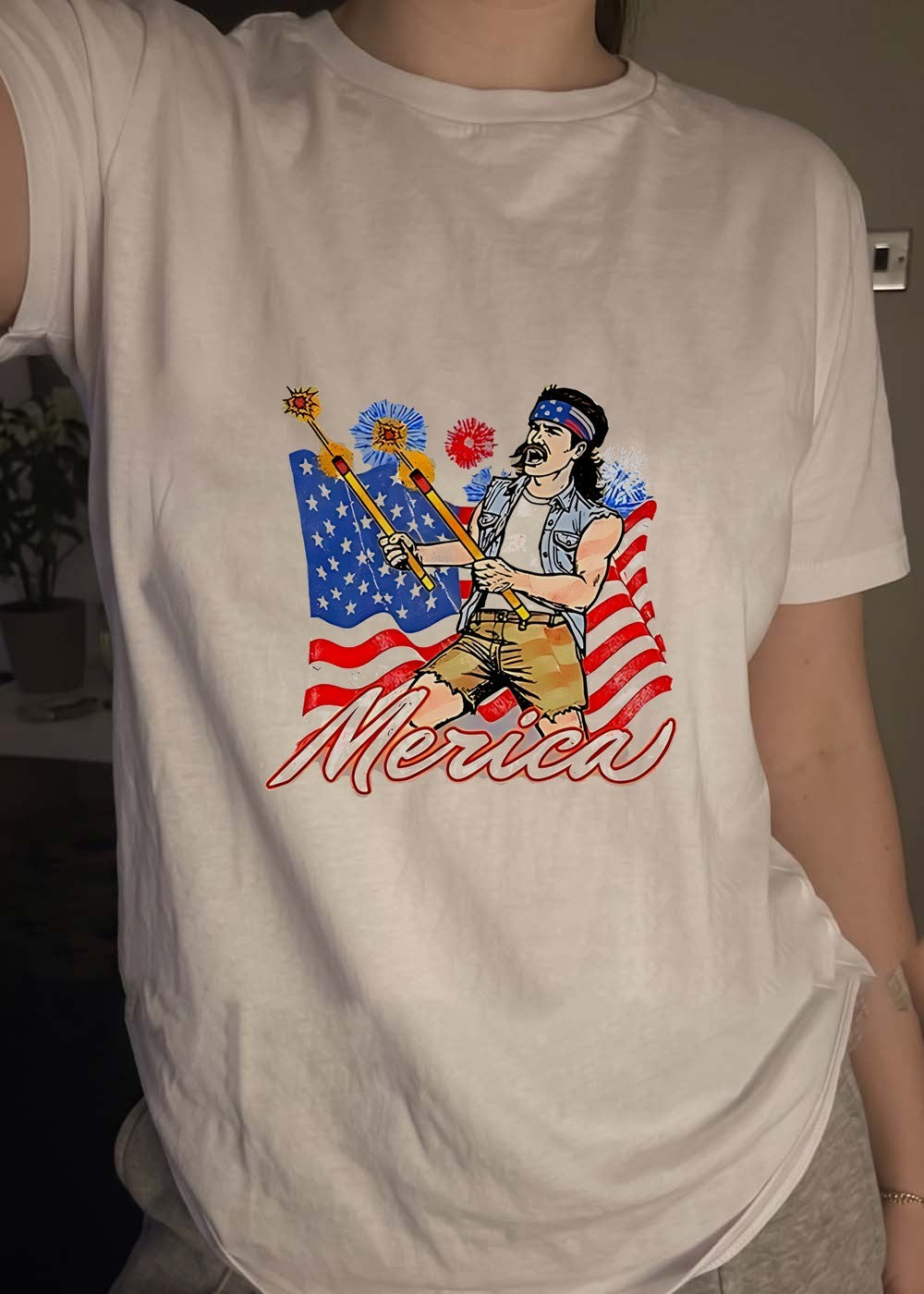 Patriotic Style Man Holding Fireworks Merica T-Shirt