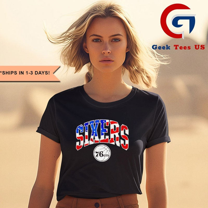 Philadelphia 76ers Sixers American flag NBA Basketball T-shirt