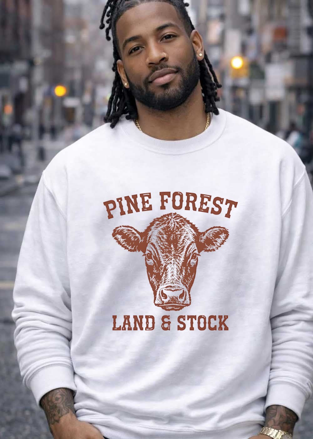 Pine Forest Land & Stock Cow T-Shirt