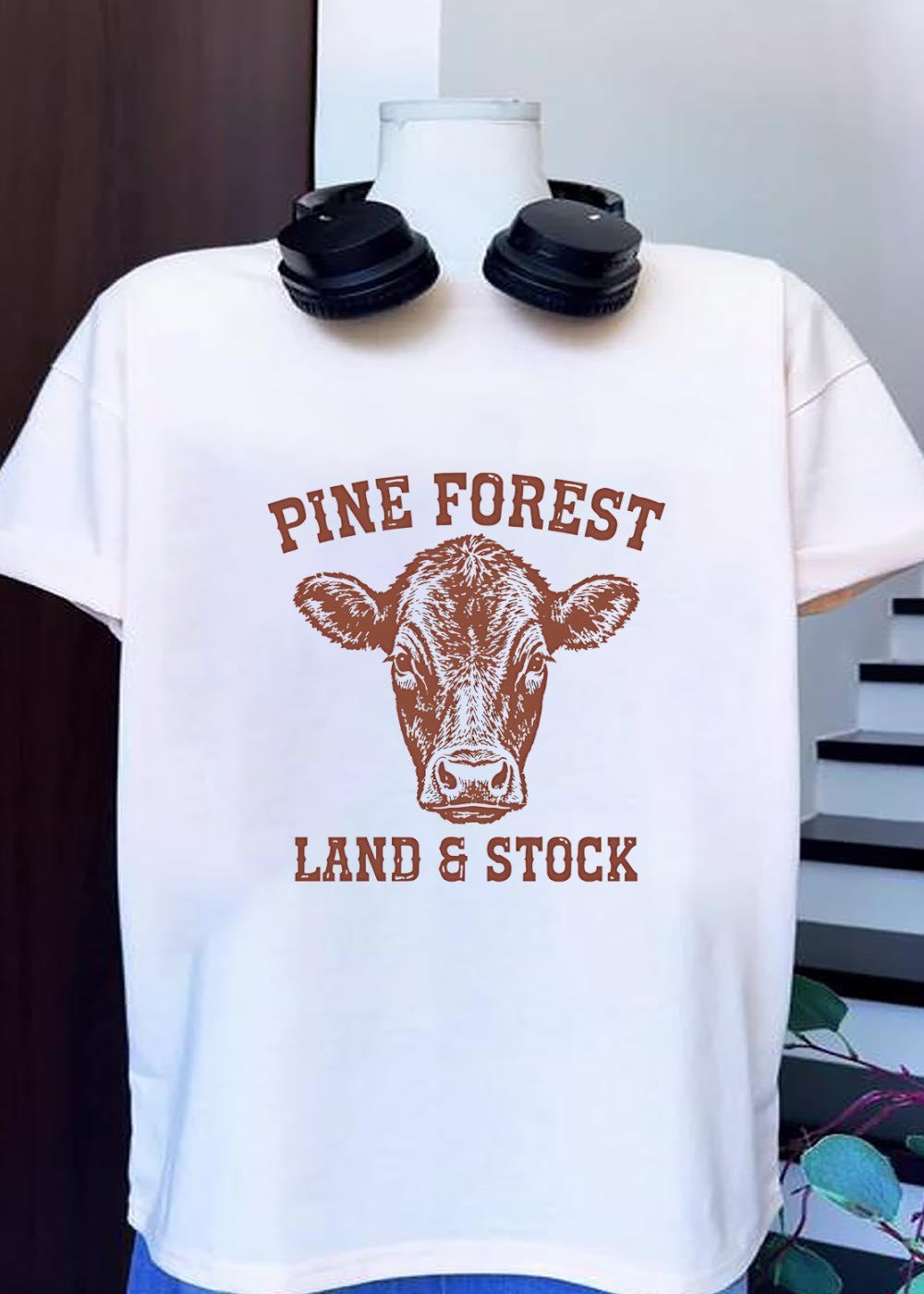 Pine Forest Land & Stock Cow T-Shirt