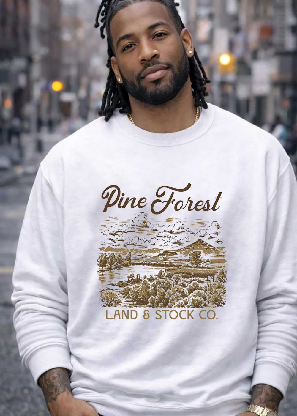 Pine Forest Land and Stock Co Mountain Lake Landscape T-Shirt
