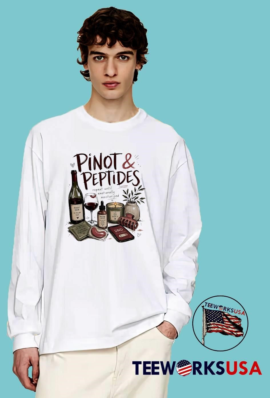 Pinot & Peptides for Emotionally Moisturized Wine Night Lit Not Over It T-Shirt