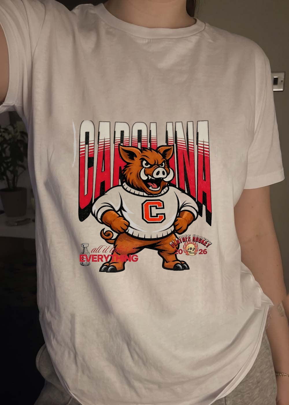 Playoff Hockey 2026 Carolina Boar Standing Mascot All It Takes Is Everything Shirt