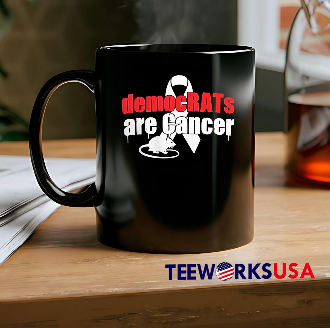 Political Apparel DemocRATS Are Cancer White Awareness Ribbon T-Shirt