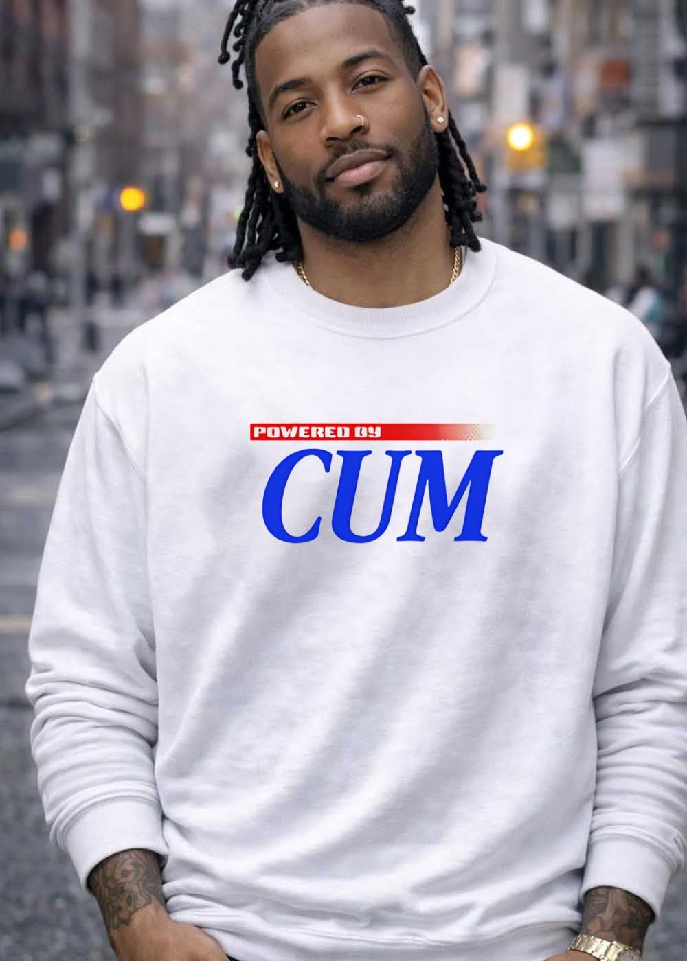 Powered by Cum Blue Graphic T-Shirt