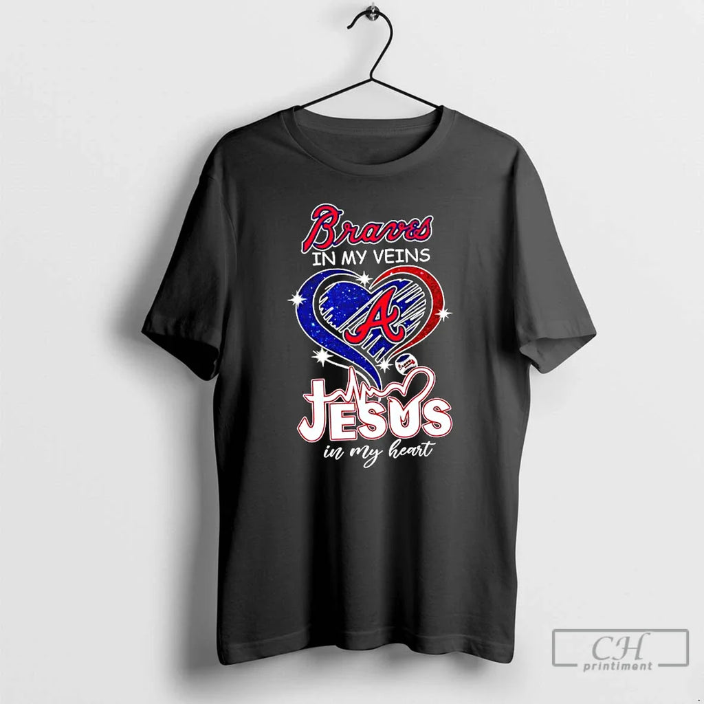 Atlanta Braves My Veins Jesus My Heart Baseball T-Shirts, Hoodie, Sweatshirt