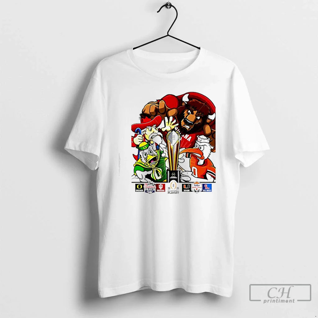 Cfp National Champions Oregon X Indiana Miami X Ole Miss 2026 Playoff Mascots T-Shirts, Hoodie, Sweatshirt