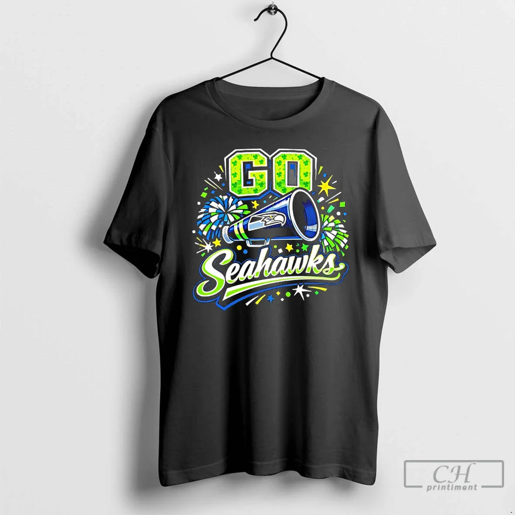 Go Seahawks St Patricks Day Clover Megaphone T-Shirts, Hoodie, Sweatshirt