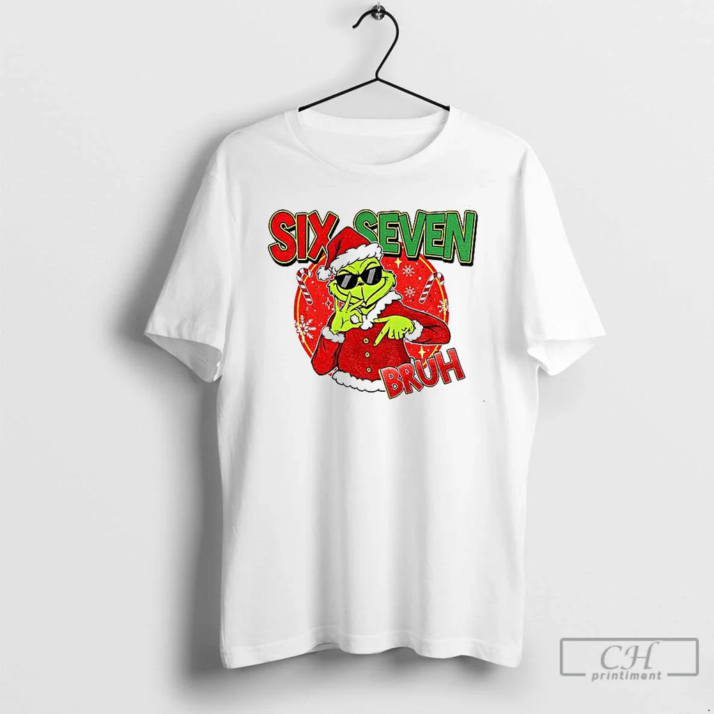 Grinch Santa Green Movie Character Six Seven Bruh Merry T-Shirts, Hoodie, Sweatshirt