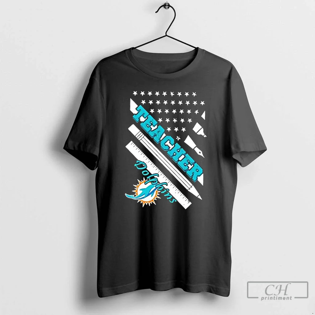 Miami Dolphins Football X Teacher American Flag T-Shirts, Hoodie, Sweatshirt