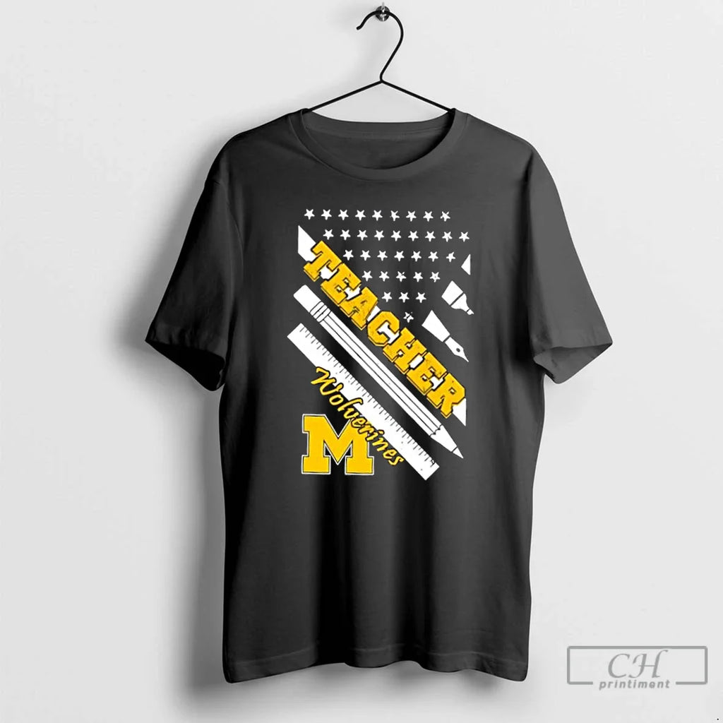 Michigan Wolverines X Teacher American Flag T-Shirts, Hoodie, Sweatshirt