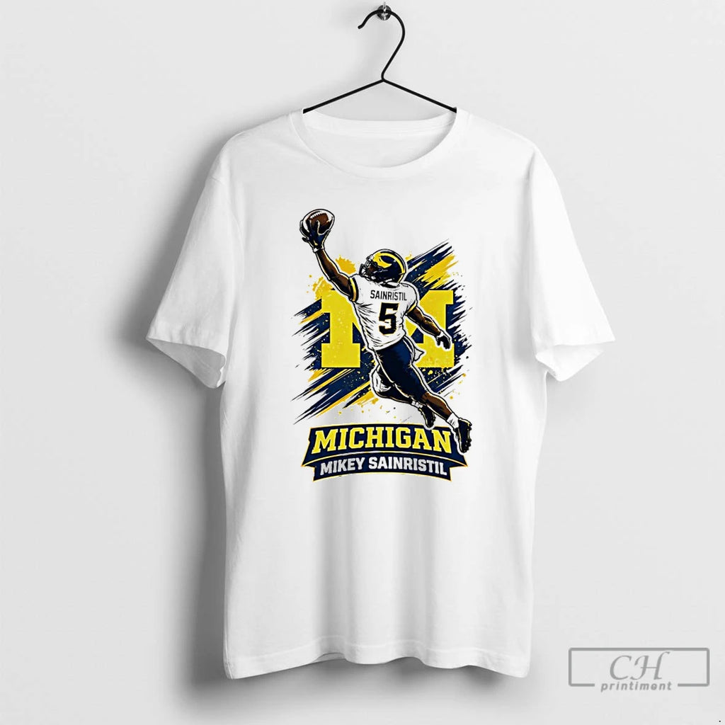 Premium Mikey Sainristil Catching Graphic Michigan Wolverines