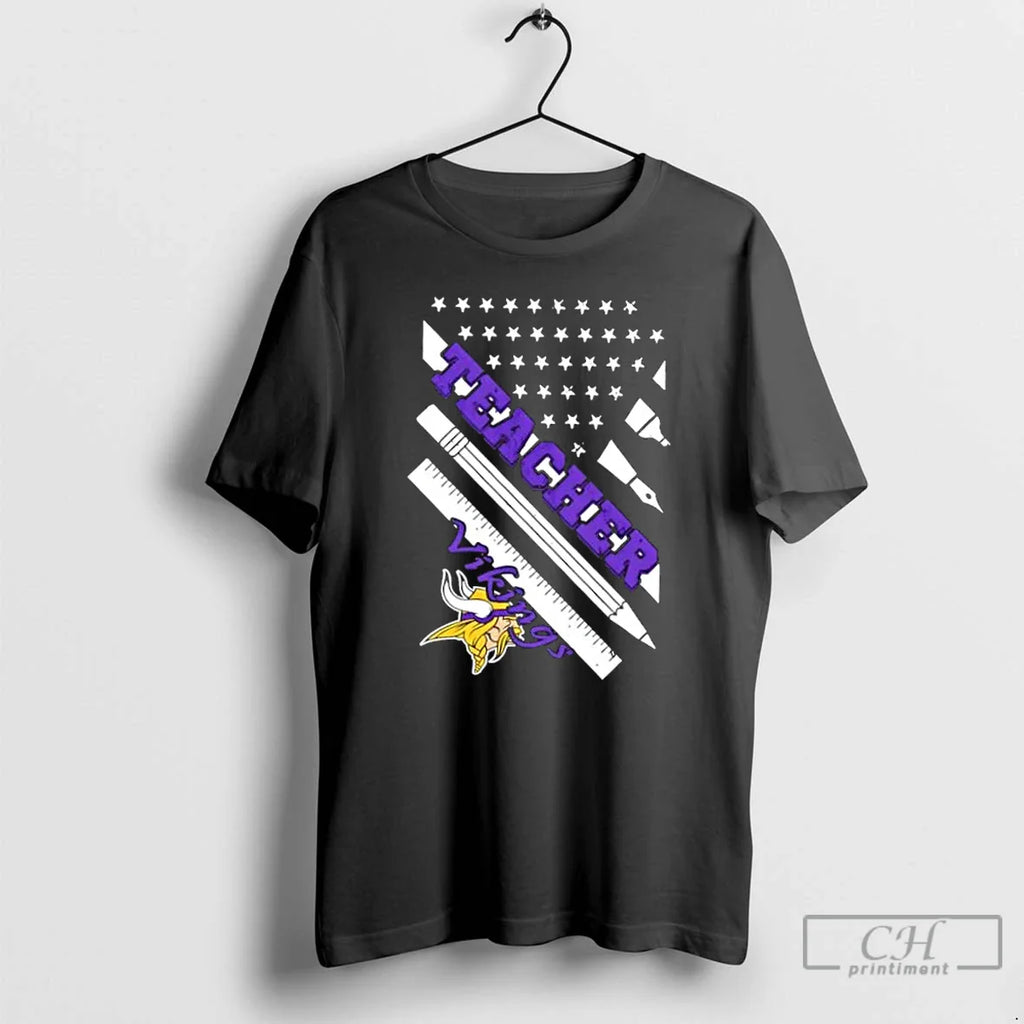 Minnesota Vikings Football X Teacher American Flag T-Shirts, Hoodie, Sweatshirt
