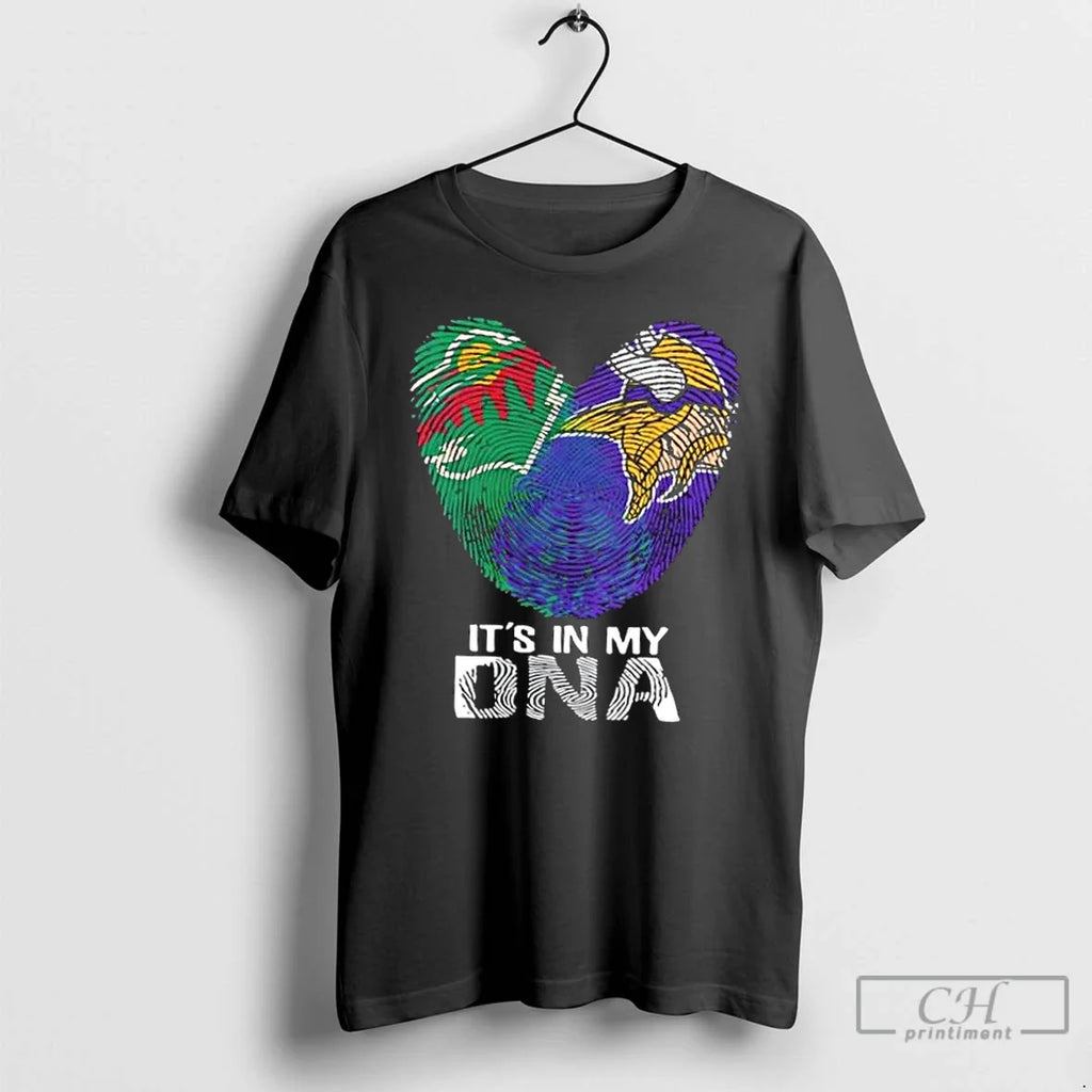 Minnesota Sports Wild X Vikings My Dna Fingerprint Heart T-Shirts, Hoodie, Sweatshirt