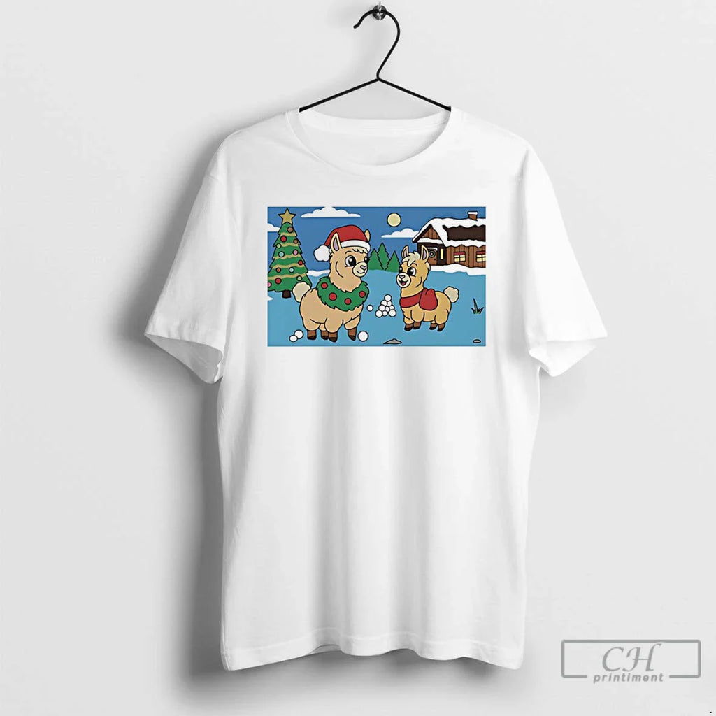 Parent Llama Child Llama Snowy Tree T-Shirts, Hoodie, Sweatshirt