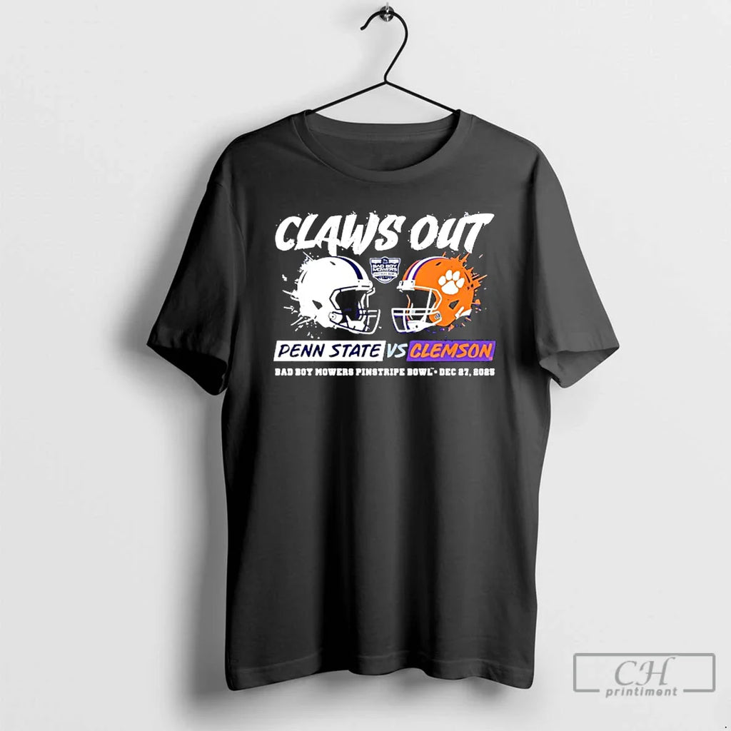 Penn State Vs Clemson 2025 Pinstripe Bowl Claws Out Dueling Helmets T-Shirts, Hoodie, Sweatshirt