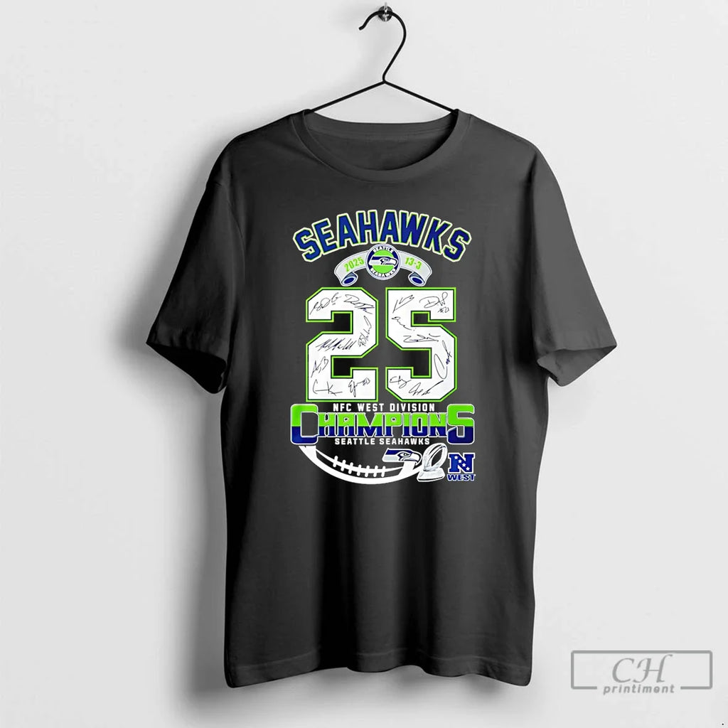 Seahawks Nfc West Champs 2025 Signatures T-Shirts, Hoodie, Sweatshirt