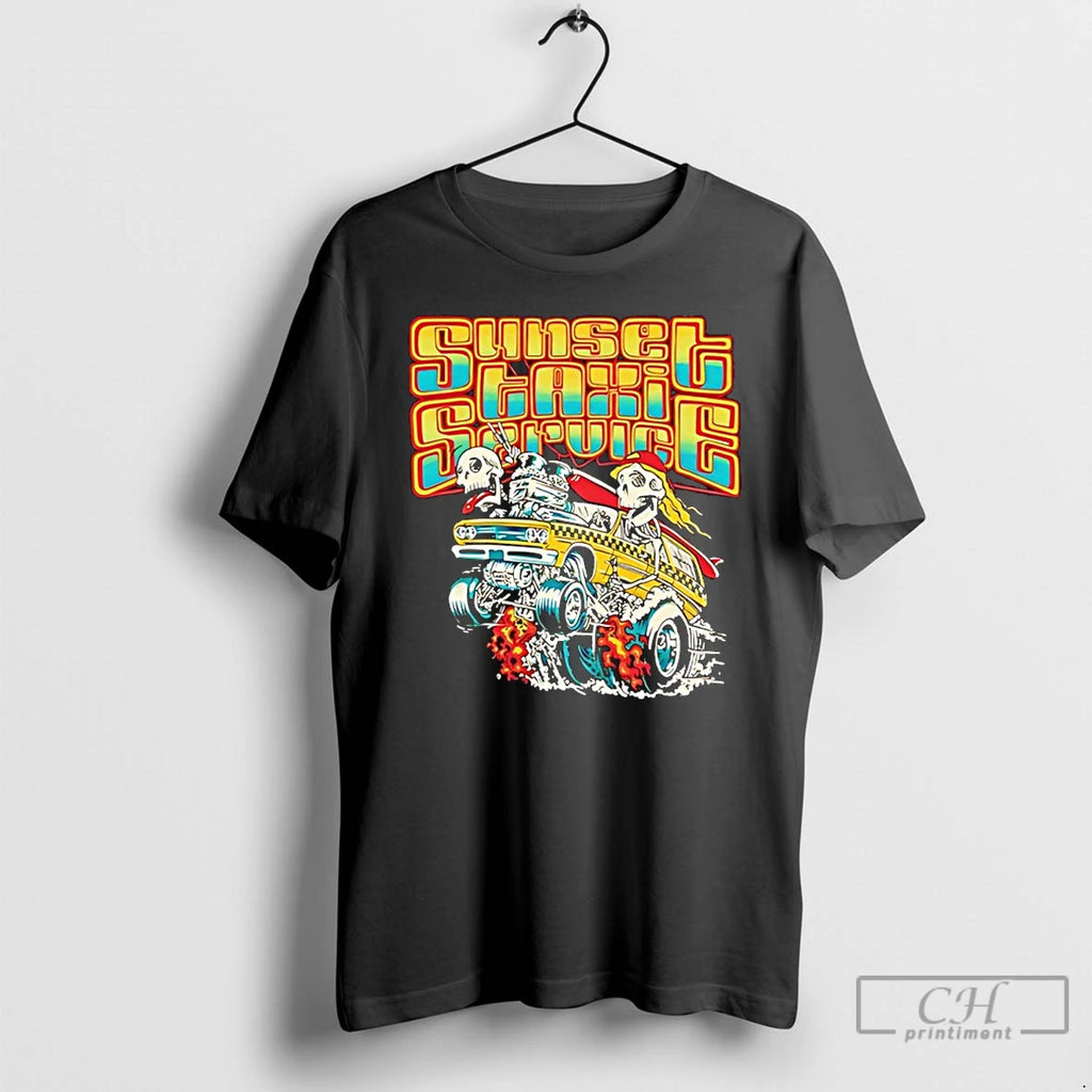 Premium Skeleton Driving Car Sunset Taxi Service