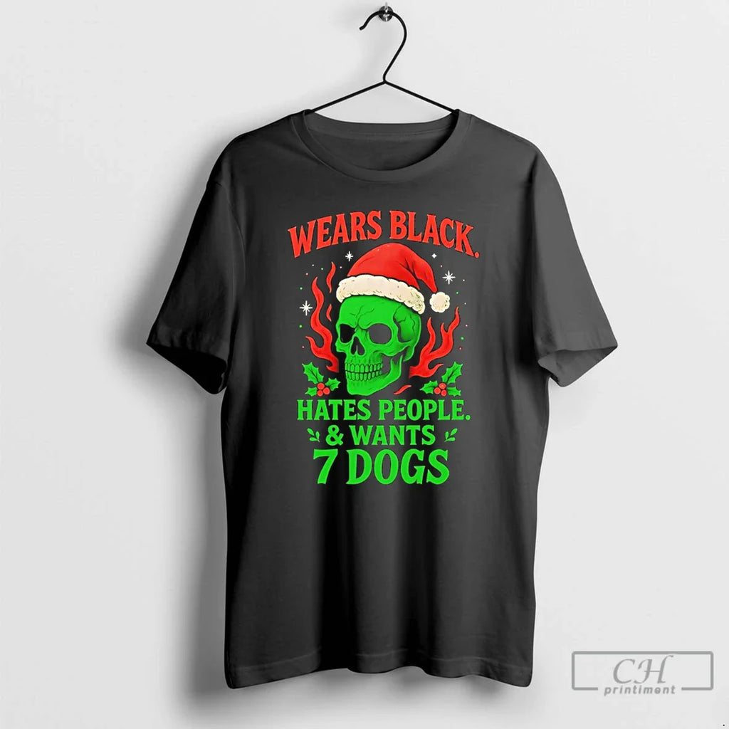 Skull Santa Wears Black Hates People Wants 7 Dogs T-Shirts, Hoodie, Sweatshirt