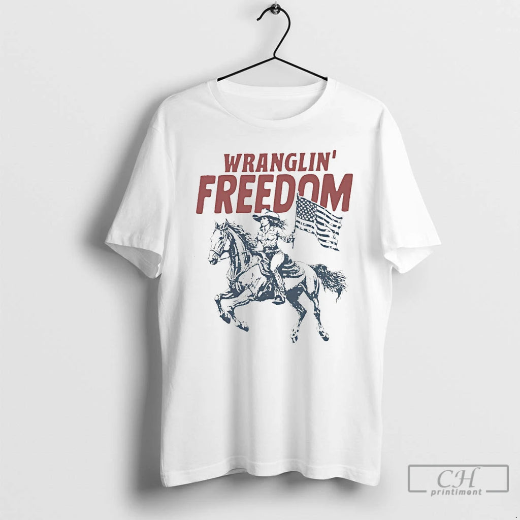 Premium Wranglin Freedom American Cowgirl 4th Of July American Flag