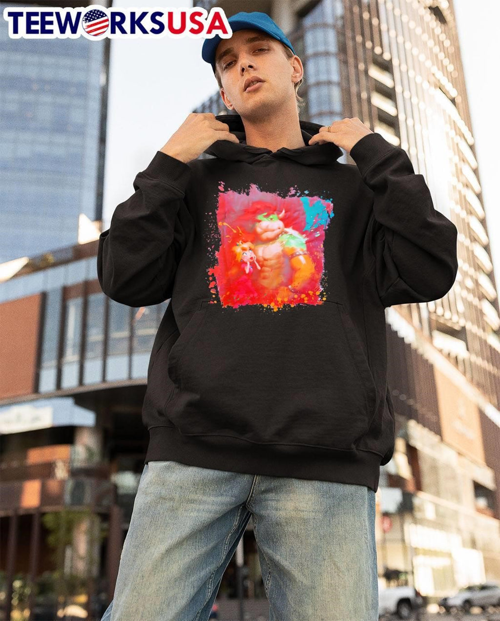 Princess Peach Looking Up at Bowser Abstract Splatter Art T-Shirt
