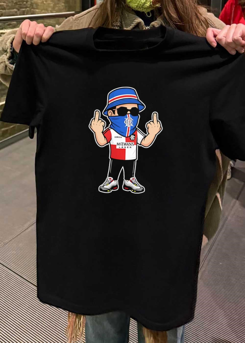 Rangers Fan Streetwear’ Football Ultra Flipping Off McEwans Lager T-Shirt