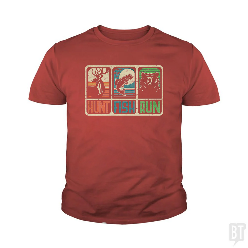 Hunt Fish Run Kids Shirt