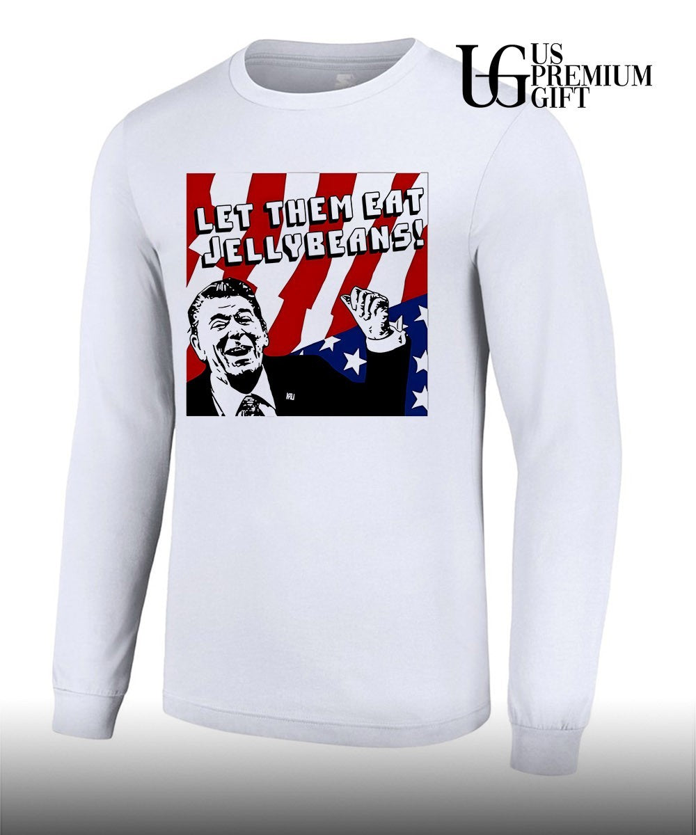 Ronald Reagan let them eat jellybeans American flag shirt